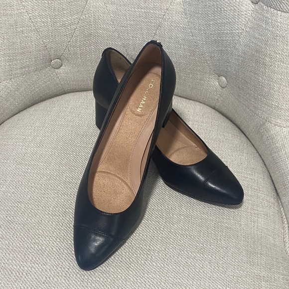 Cole Haan Black Leather Block Heels - Picture 4 of 11